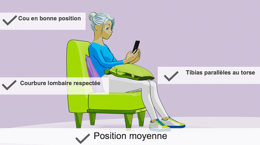 Le dos est en position moyenne